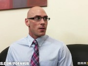 Preview 1 of Johnny Sins is shared by two busty brunettes in a job interview
