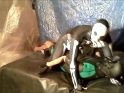 Preview 2 of fantasy scene where spandex skeleton wrestles and humps frogman