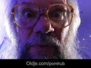 Preview 3 of Horny brunette fuck bearded grandpa in the bathroom