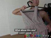 Preview 2 of Girlfriends try on dresses before making a hot lesbian sex tape