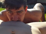 Preview 1 of I made him suck my pussy outside while sunbathing