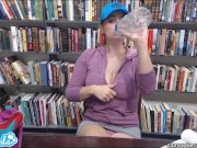Preview 2 of lesbian latina secretly stripping in college library showing big tits