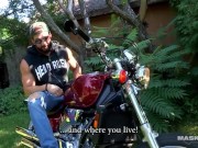 Preview 1 of Maskurbate Hunky Biker Jerks Dick Outside