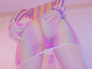 Preview 1 of Rainbow Cherry - Fishnet Booty, Butt plug and Blowjob