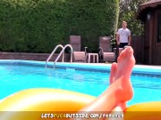Preview 2 of Let's Fuck Outside - Busty & Fit Brunette Fucks Neighbour in Outside Pool