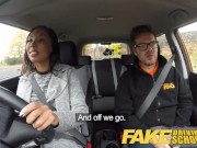 Preview 3 of Fake Driving School nervous black filled up by her teacher in the car