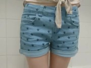 Preview 3 of girl wets her denim shorts