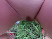 Preview 2 of Hot wife pissing on the grass in the park (public pee)