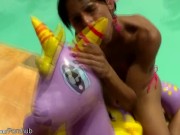 Preview 4 of Attractive Latina cock girl plays with her boobs and shedick