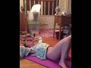 Preview 4 of Stripping nude yoga set to music workout sex gym mat