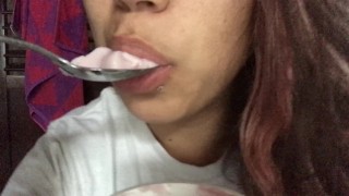 ASMR sensual yogurt eating sounds with my dick sucking lips