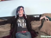Preview 2 of Alternative tgirl wanks solo on casting couch