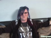 Preview 4 of Alternative tgirl wanks solo on casting couch