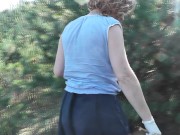 Preview 5 of Naked in woods. Under skirt without panties