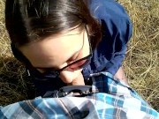 Preview 4 of College student sucking on a mountain walk. Public Blowjob & cum in mouth.