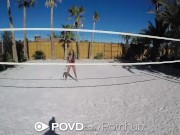 Preview 2 of POVD Backyard badminton massage anal fuck with busty Anissa Kate