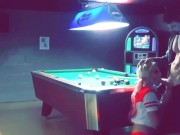 Preview 1 of Sexy bartender fucked on pool table after closing time Halloween night