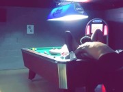 Preview 2 of Sexy bartender fucked on pool table after closing time Halloween night