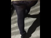 Preview 4 of Black tights with Floral panties walking in public park