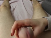 Preview 1 of Amateur  handjob - close up cum on the tongue