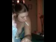 Preview 1 of Sexy green eyed redhead smokinggets fucked