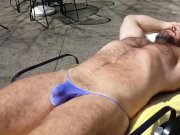 Preview 4 of Sunning in a purple thong bikini where my neighbors can see