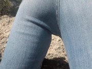 Preview 1 of Wetting my jeans outdoors - Public pee in pants