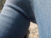 Preview 2 of Wetting my jeans outdoors - Public pee in pants