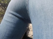 Preview 3 of Wetting my jeans outdoors - Public pee in pants