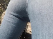 Preview 4 of Wetting my jeans outdoors - Public pee in pants