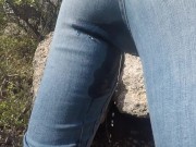 Preview 6 of Wetting my jeans outdoors - Public pee in pants