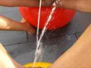 Preview 2 of outside pee pissing battle extreme wet pussy vs cock dick public piss game