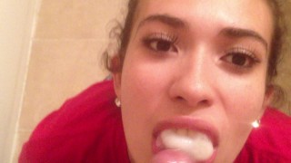 Tick cum in mouth and she swallow