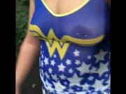 Preview 3 of A day with wife in see through wonder women shirt and leggings