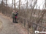 Preview 2 of Cute woman and an older dude fuck outdoors