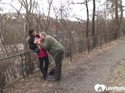 Preview 3 of Cute woman and an older dude fuck outdoors