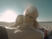 Preview 1 of Kate Truu with Big Butt fucks on the public beach at sunset