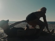 Preview 3 of Kate Truu with Big Butt fucks on the public beach at sunset