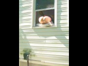 Preview 1 of HORNY dildo orgasm squirting out of window while neighbors are outside!