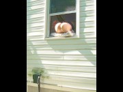 Preview 3 of HORNY dildo orgasm squirting out of window while neighbors are outside!