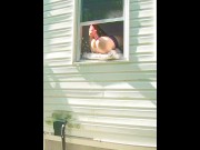 Preview 4 of HORNY dildo orgasm squirting out of window while neighbors are outside!