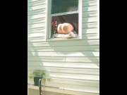 Preview 6 of HORNY dildo orgasm squirting out of window while neighbors are outside!