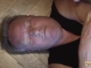 Preview 5 of Old man fucks s in same time incredible sex with cum spitting and suck