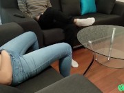 Preview 1 of Ripped her jeans and fucked a teen after footjob.Amateur Mira Lime
