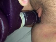 Preview 2 of Quiet moans with purple dildo