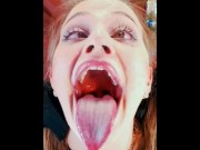 Preview 5 of Crazy slutty teen opens mouth, crosses, eyes, and gags on dildo.  AMAZING!!