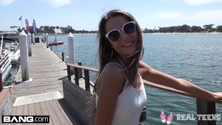 Real Teens - teen Lily Adams rides a dick outdoors