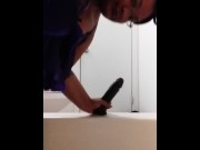 Preview 3 of Black Chubby girl hides in bathroom to ride her big black dildo