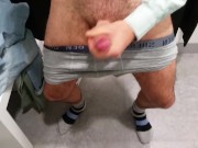 Preview 3 of Amateur guy moaning softly while masturbating in a changing room