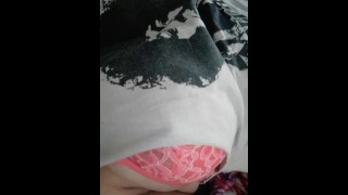Boobs in jimmy hendrixs shirt and pink bra